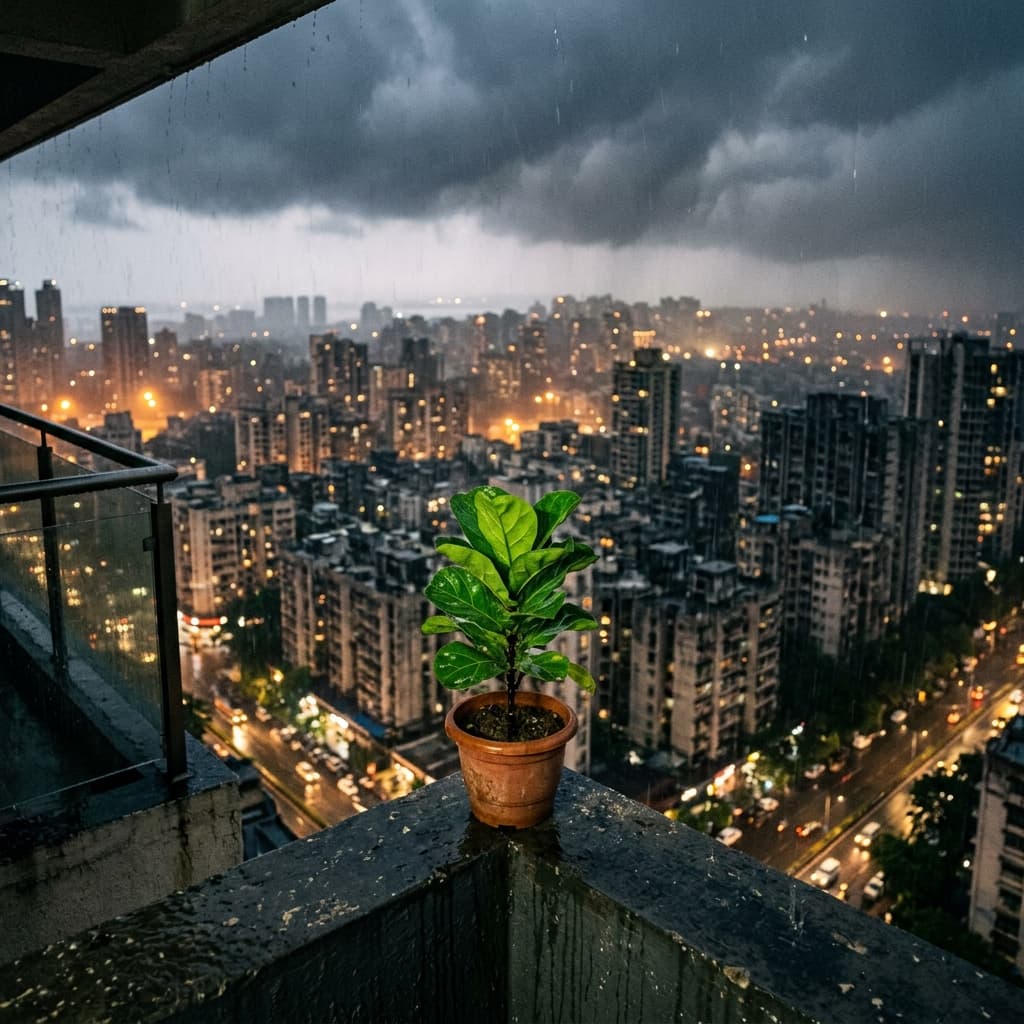 Monsoon over concrete blocks